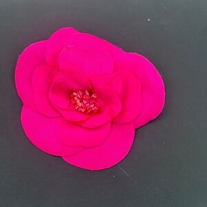 Chanel Camellia Flower Brooch Pin Hot Pink Silk Fabric Vintage CC Barbie